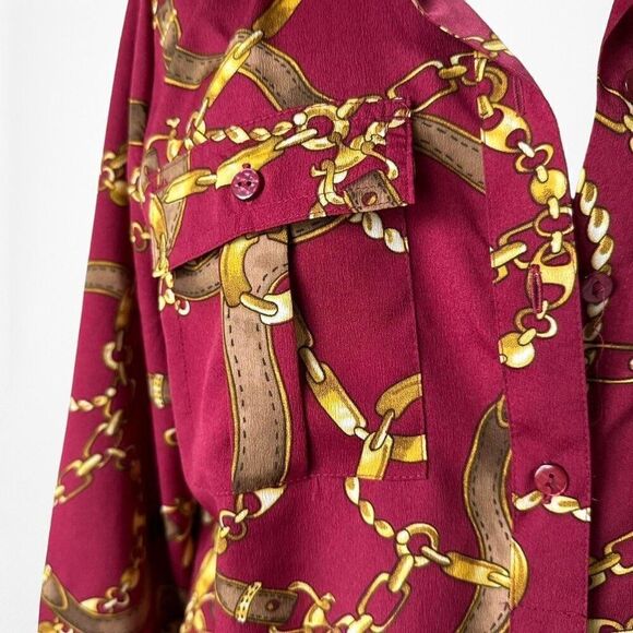 Vintage Y2K Croft & Barrow Printed Burgundy Red Button Down Shirt Top Size S - Picture 5 of 5